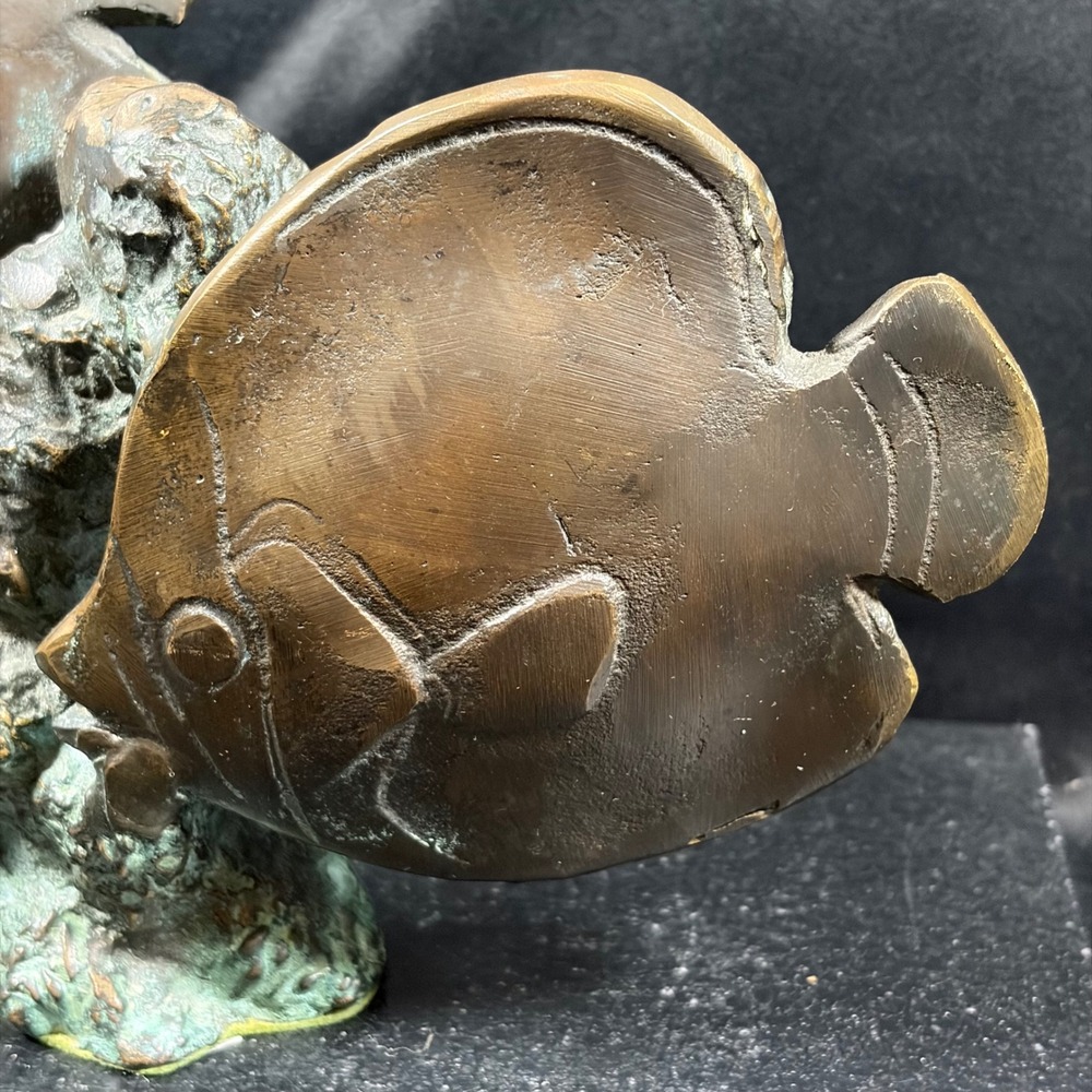Vintage Bronze Angel Fish Sculpture Tropical Sea Life Coral Reef Verdigris 6x8 - Picture 8 of 15